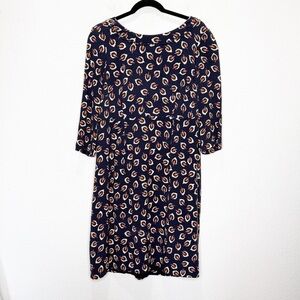 Boden Feather Print Scallop Collar Knee Length Dress